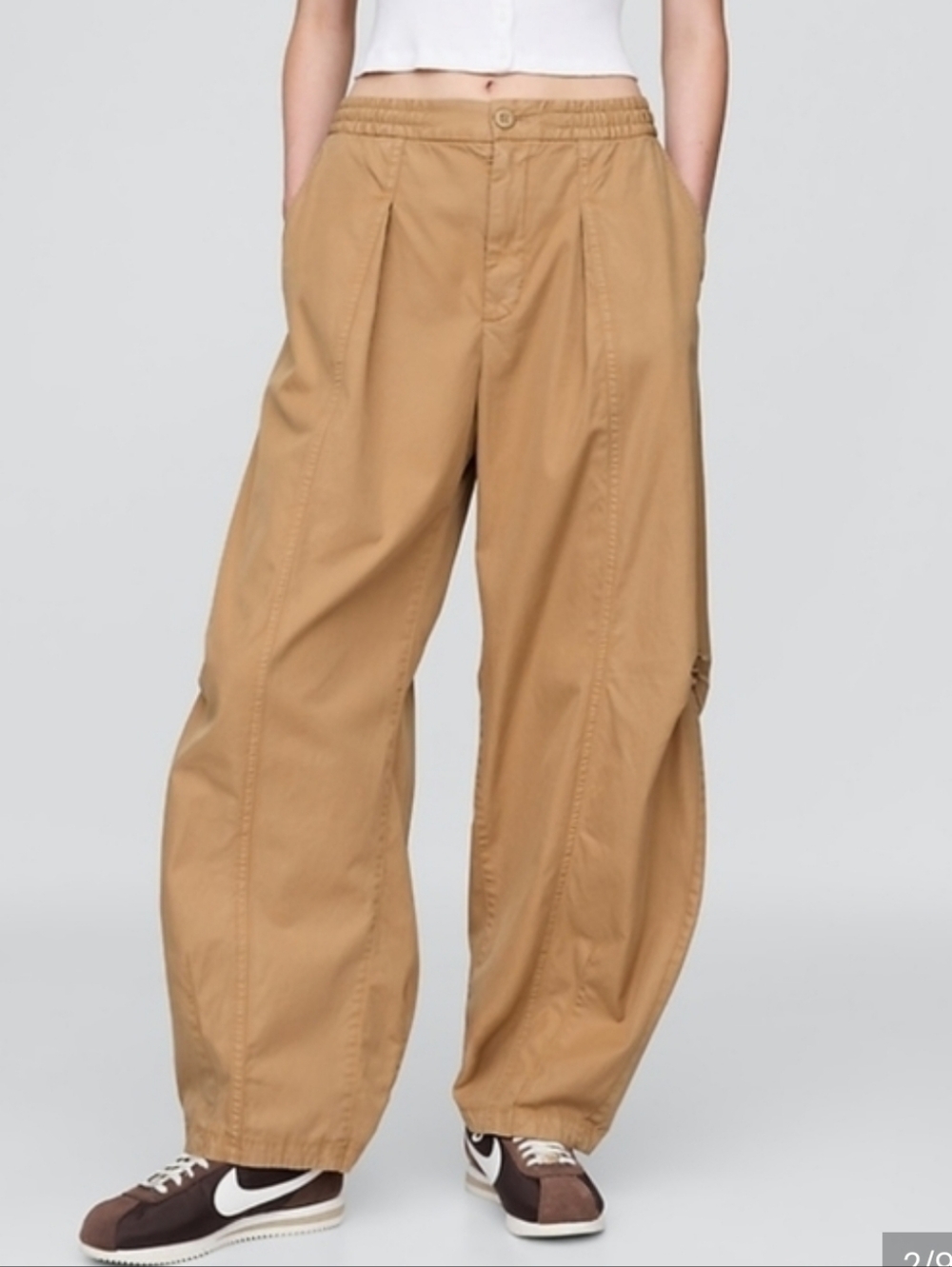 Gap NWT Tall Large Mid Rise Twill Barrell Pants Mojave Tan Khaki Elastic